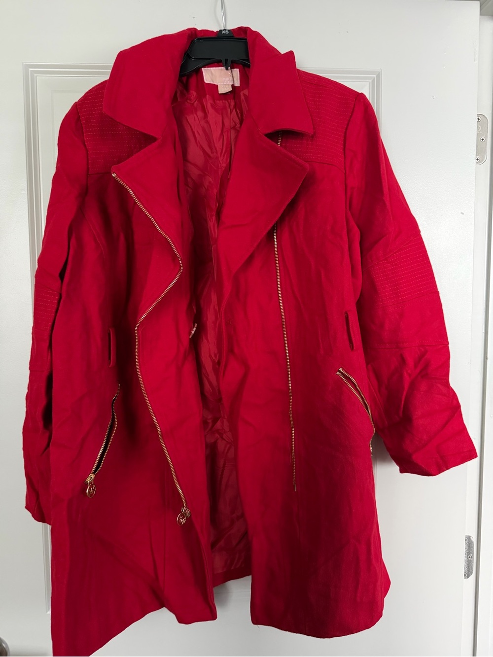 Michael Kors Red Long Trench Coat with Zip Details